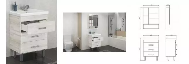 Тумба с раковиной «Comforty» Никосия 60 (Fest 60 F01) дуб белый Тумба с раковиной «Comforty» Никосия 60 (Fest 60 F01) дуб белый