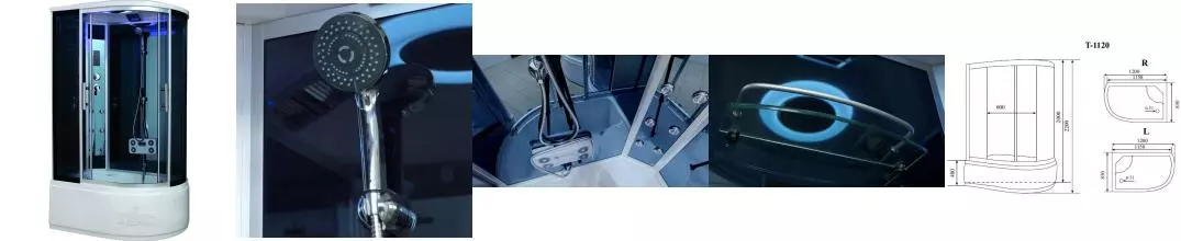 Душевая кабина «Timo» Standart T-1120 120/85 высокий поддон тонированная/чёрная-зеркальная с гидромассажем и электрикой левая