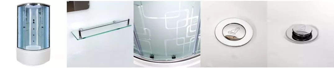 Душевая кабина «Deto» EM-4580 LED 80/80 высокий поддон матовая с рисунком/белая с гидромассажем с электрикой