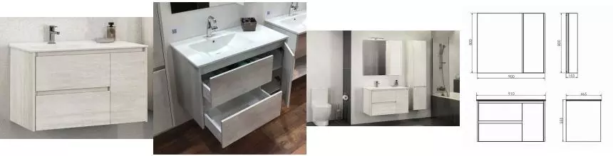 Тумба с раковиной «Comforty» Бремен 90 (9090EL) подвесная дуб белый