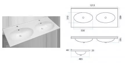 Умывальник мебельный c 2-мя чашами "STEP - 120" D · Step D, Misty, Р-Стп14120-Д2Р