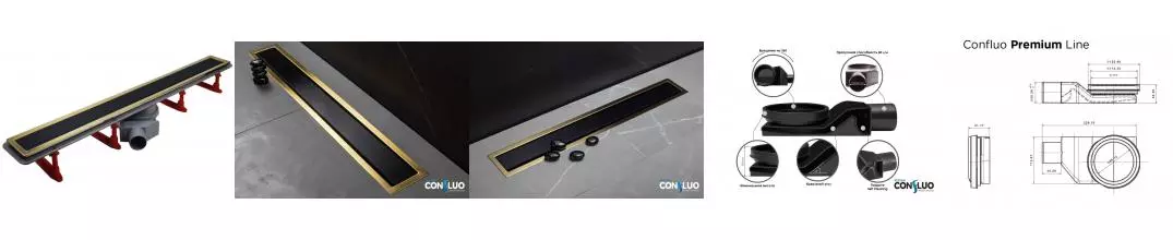 Душевой лоток «Pestan» Confluo Premium Line 300 13100094 боковой выпуск Black Glass/Gold 