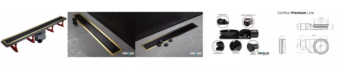 Душевой лоток «Pestan» Confluo Premium Line 300 13100094 боковой выпуск Black Glass/Gold Душевой лоток «Pestan» Confluo Premium Line 300 13100094 боковой выпуск Black Glass/Gold