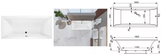 Ванна акриловая «Vagnerplast» Veronela 180/80 без опор без сифона белая
