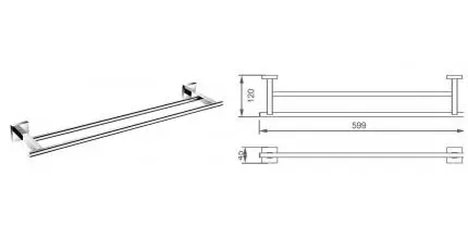 Полотенцедержатель двойной «Aquanet» 6124D 60 см на стену хром
