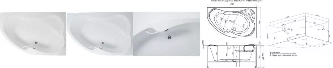 Ванна акриловая «Aquanet» Capri 170/110 с каркасом без сифона с ручками белая правая Ванна акриловая «Aquanet» Capri 170/110 с каркасом без сифона с ручками белая правая