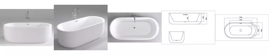 Ванна акриловая «Black & White» SB109 170/80 с сифоном белая