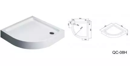 Душевой поддон «Black & White» QC-08H 80/80 низкий акриловый четверть круга Душевой поддон «Black & White» QC-08H 80/80 низкий акриловый четверть круга