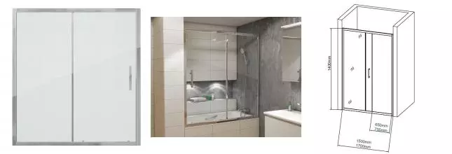 Шторка на ванну стеклянная «Grossman» GR-170/2 170/140 прозрачная универсальная