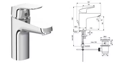 Смеситель для раковины «Ideal Standard» Ceraflex B1712AA с донным клапаном хром