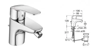 Смеситель для биде «Roca» Monodin 75A6098C0M с донным клапаном хром