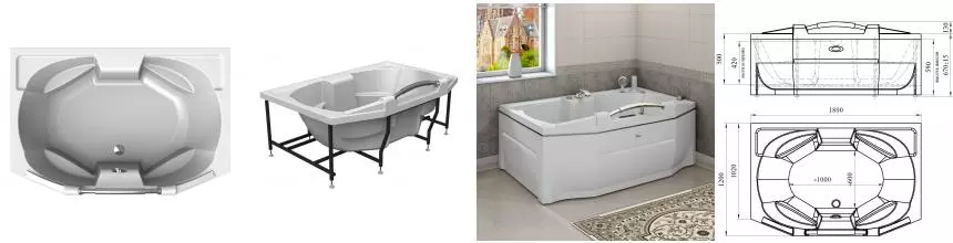Ванна акриловая «Radomir» Конкорд 180/120 с каркасом без сифона с ручками белая