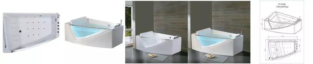 Гидромассажная ванна акриловая «Orans» OLS-BT65109 170/120 с каркасом с сифоном белая левая