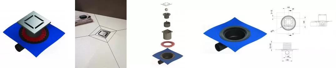 Трап для душа «Berges Wasserhaus» Zentrum Norma 150/150 боковой выпуск матовый хром