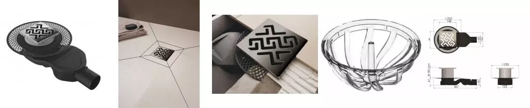 Трап для душа «Berges Wasserhaus» Platz Antik 150/150 090161 боковой выпуск матовый хром Трап для душа «Berges Wasserhaus» Platz Antik 150/150 090161 боковой выпуск матовый хром