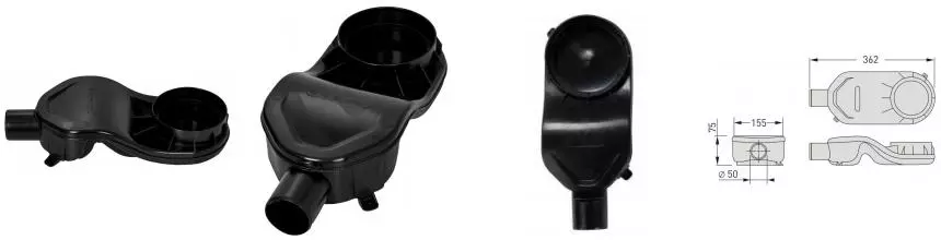 Сифон для душевого лотка «Berges Wasserhaus» 99002 D50 S-образный горизонтальный 99002 чёрный