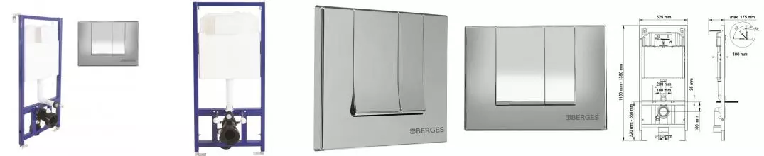 Инсталляция для унитаза с кнопкой «Berges Wasserhaus» Novum 525 c кнопкой S2 матовый хром Инсталляция для унитаза с кнопкой «Berges Wasserhaus» Novum 525 c кнопкой S2 матовый хром