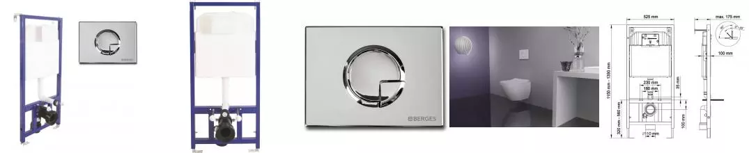 Инсталляция для унитаза с кнопкой «Berges Wasserhaus» Novum 525 c кнопкой R3 хром глянец Инсталляция для унитаза с кнопкой «Berges Wasserhaus» Novum 525 c кнопкой R3 хром глянец