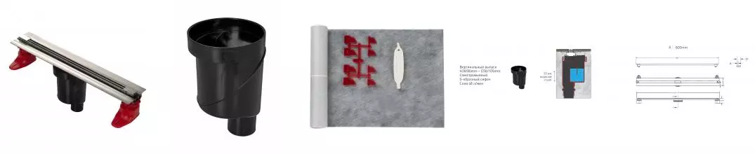 Душевой лоток «Berges Wasserhaus» Super Slim 600 вертикальный выпуск матовый хром