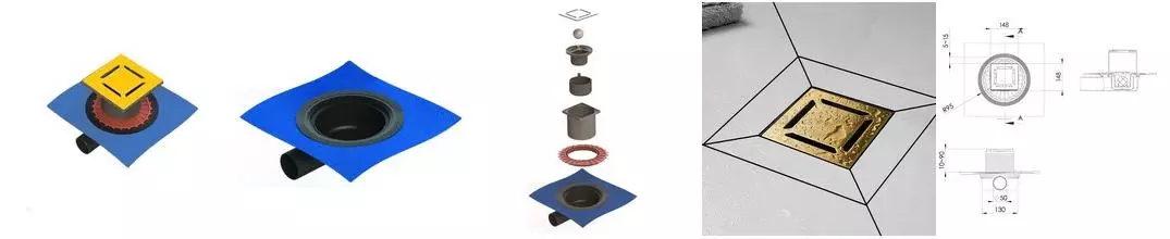 Трап для душа «Berges Wasserhaus» Zentrum Norma 150/150 боковой выпуск золото