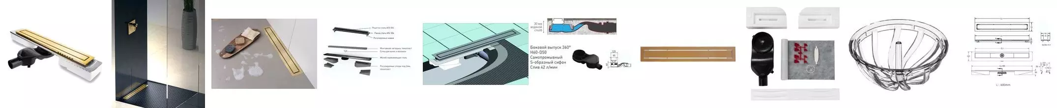 Душевой лоток «Berges Wasserhaus» Top Stark 600 боковой выпуск золото