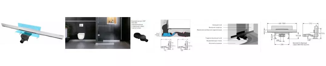 Душевой лоток «Berges Wasserhaus» Wall 1000 боковой выпуск матовый хром