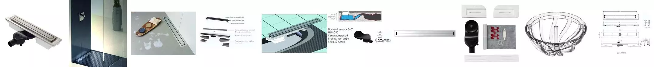 Душевой лоток «Berges Wasserhaus» Top Stark 500 боковой выпуск матовый хром