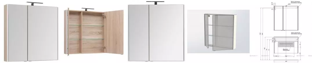 Зеркальный шкаф «Aquanet» Августа 90 без света дуб сонома Зеркальный шкаф «Aquanet» Августа 90 без света дуб сонома