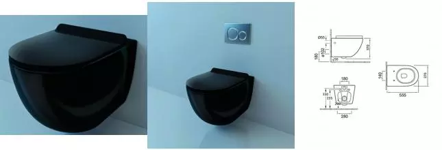 Подвесной унитаз безободковый «Esbano» Garcia ESUPGARCB чёрный с сиденьем дюропласт с микролифтом чёрное