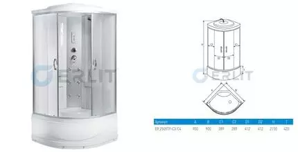 Душевая кабина «Erlit» Comfort 90/90 высокий поддон матовая/белая с гидромассажем с электрикой Душевая кабина «Erlit» Comfort 90/90 высокий поддон матовая/белая с гидромассажем с электрикой