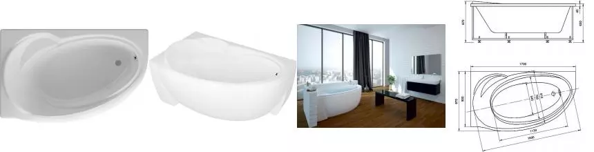Ванна акриловая «Акватек» Бетта 170/97 с экраном с каркасом с сифоном белая левая