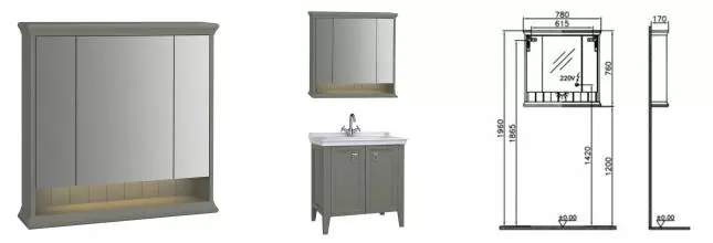 Зеркальный шкаф «Vitra» Valarte 80 с подсветкой серый Зеркальный шкаф «Vitra» Valarte 80 с подсветкой серый