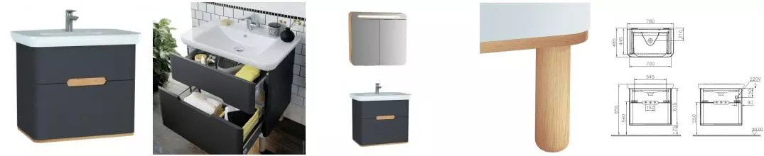 Тумба с раковиной «Vitra» Sento 80 (Sento 80) подвесная антрацит