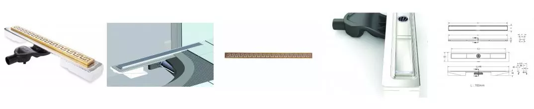 Душевой лоток «Berges Wasserhaus» B1 Antik 700 боковой выпуск золото