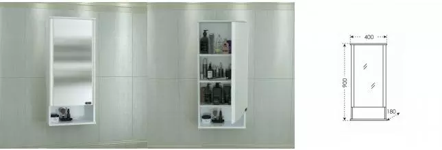 Зеркальный шкаф «СанТа» Вегас 40 без света белый правый