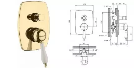 Смеситель для душа «Margaroli» Classica RU1008AA01GD золото