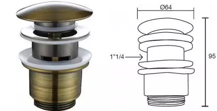 Донный клапан для раковины «Margaroli» 304LOB с механизмом Клик-Клак бронза