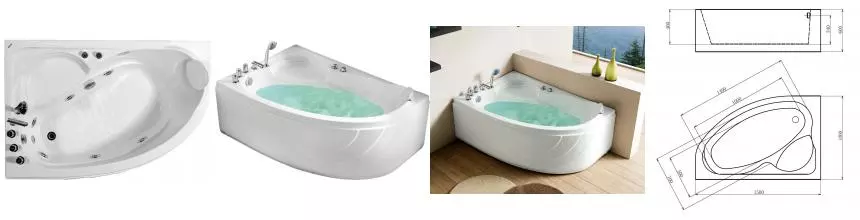 Гидромассажная ванна акриловая «Gemy» G9009 B 150/100 с каркасом с сифоном белая левая