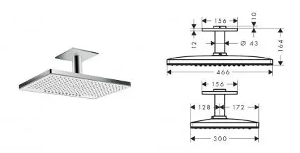 HG 24 004 400 Rainmaker Select Верхний душ 460х270 мм, 2 реж., потол. кроншт 100 мм, (вн. м. ч) · Rainmaker Select, Hansgrohe, 24004400