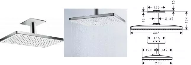 HG 24 002 400 Rainmaker Select Верхний душ 460х270 мм, 1 реж., потол. кроншт. 100 мм (внеш. м.ч) · Rainmaker Select, Hansgrohe, 24002400