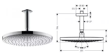 Верхний душ «Hansgrohe» Raindance Select S 27337000 хром Верхний душ «Hansgrohe» Raindance Select S 27337000 хром