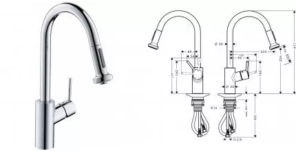 Смеситель для кухонной мойки «Hansgrohe» Talis S2 Variarc 14877000 с выдвижным изливом хром