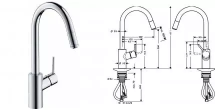 Смеситель для кухонной мойки «Hansgrohe» Talis S2 Variarc 14872000 с выдвижным изливом хром