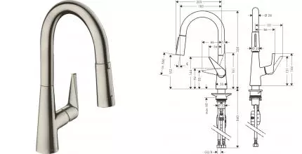 Смеситель для кухонной мойки «Hansgrohe» Talis M51 72815800 с выдвижным изливом сталь Смеситель для кухонной мойки «Hansgrohe» Talis M51 72815800 с выдвижным изливом сталь