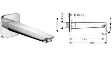 Излив к смесителю «Hansgrohe» Logis 71410000 20,6 хром Излив к смесителю «Hansgrohe» Logis 71410000 20,6 хром