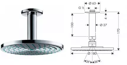 Верхний душ «Hansgrohe» Raindance S 27464000 хром Верхний душ «Hansgrohe» Raindance S 27464000 хром