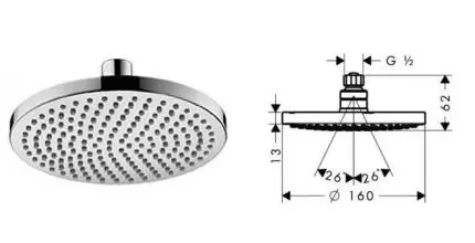 Верхний душ «Hansgrohe» Croma 27450000 хром Верхний душ «Hansgrohe» Croma 27450000 хром
