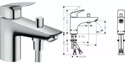 Смеситель на борт ванны «Hansgrohe» Logis 71312000 хром