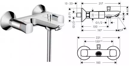 Смеситель для ванны «Hansgrohe» Logis 71243000 хром