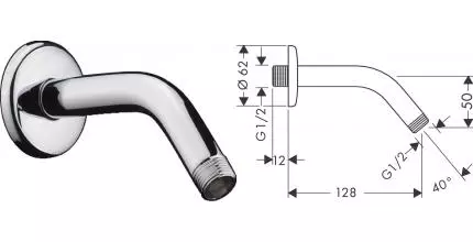 Кронштейн для верхнего душа «Hansgrohe» 12,8 хром Кронштейн для верхнего душа «Hansgrohe» 12,8 хром